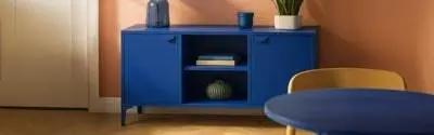 aparador de salón de metal azul con 2 puertas